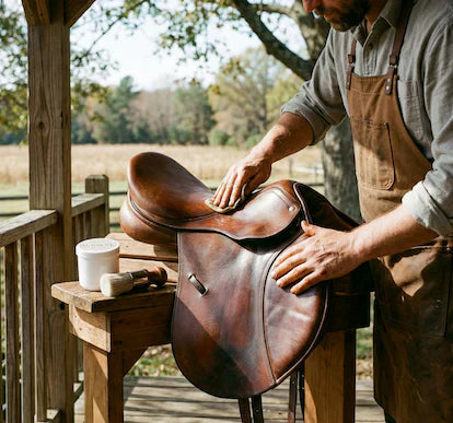Saddlemaker applying salve